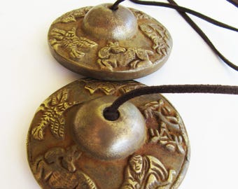 Vintage Handmade Tibetan Tingsha Bells, Solid Brass Cymbals