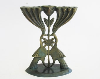 Original bronze hanukka menorah by Shaul Baz, free shipping!