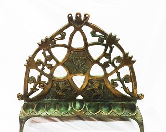 Original very large bronze hanukka menorah by Shaul Baz