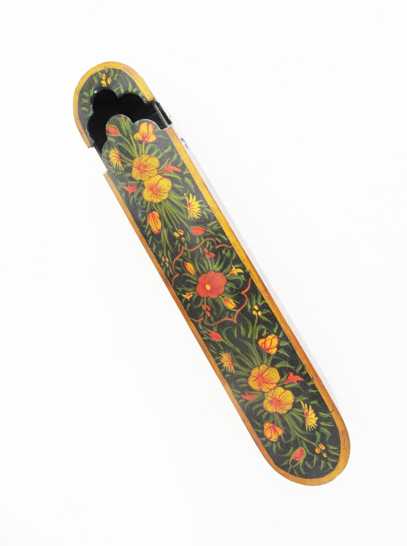 A LARGE Persian Qalamdan, Lacquered & Painted Paper Mache Pen Case / Holder. Shipping from Jerusalem.