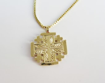 Jerusalem cross gold plated silver pendant , made in Jerusalem.