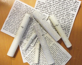 ONE used scroll (parchment) for mezuzah 12 cm long.