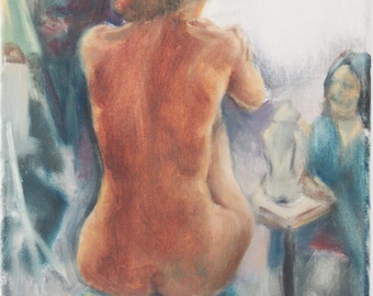 A model painted from the back, an original oil on canvas painting. free shipping to many countries!!