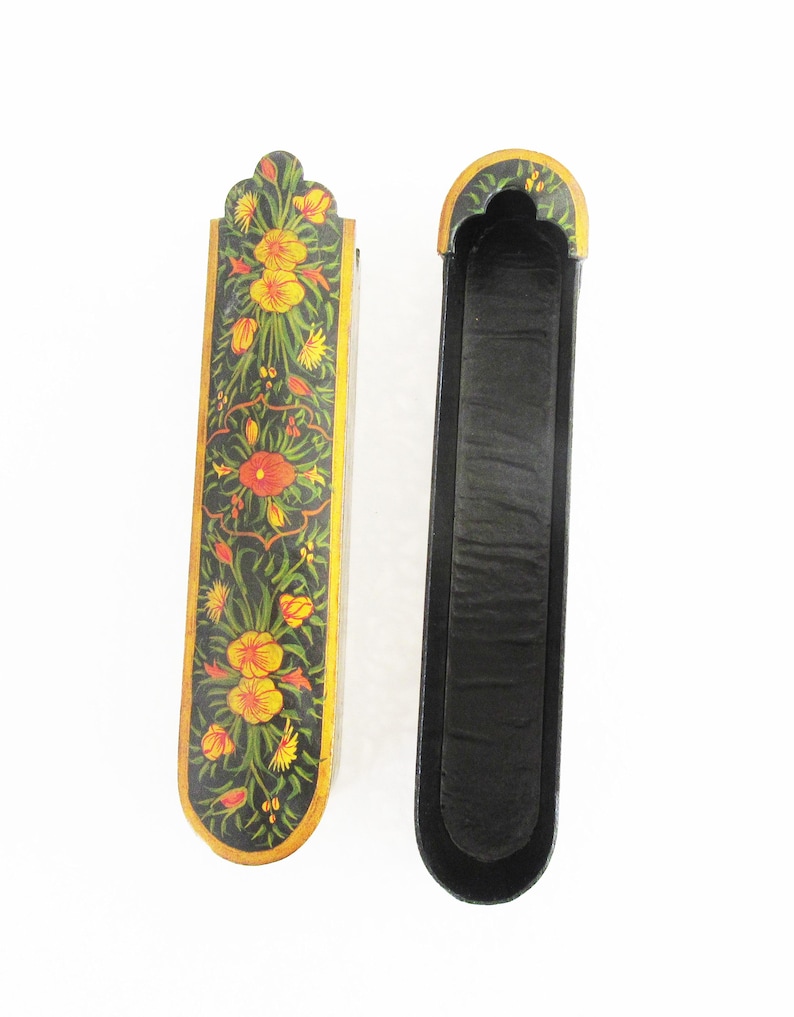 A LARGE Persian Qalamdan, Lacquered & Painted Paper Mache Pen Case / Holder. Shipping from Jerusalem.