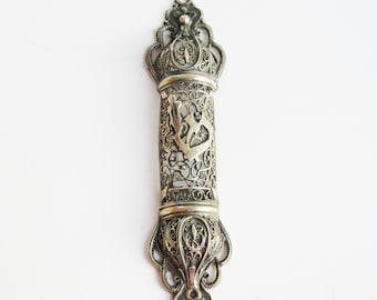 A vintage silver  beautiful filigree mezuzah made in Israel.