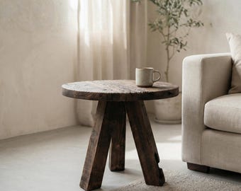 Handmade Reclaimed Oak Side Table, Rustic Accent End Table, 45cm Height