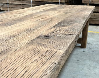 Primitive Reclaimed Oak Dining Table, Rustic Live Edge Style, Handcrafted Solid Wood Table, Natural Crack Oak Farmhouse Table