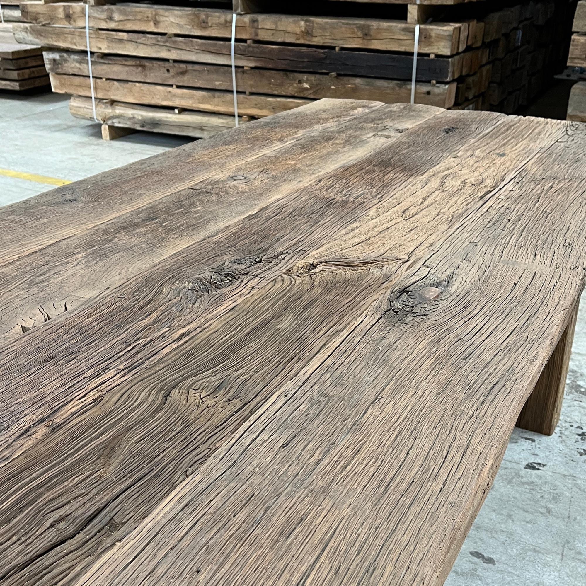 Rough Reclaimed Oak Dining Table, Rustic Live Edge Style, Brutalist Solid Wood Table, Raw Crack Surface Farmhouse Table