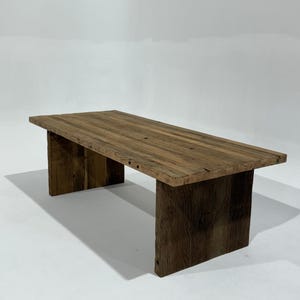 Reclaimed Oak Modern Dining Table, Rustic Block Leg Wood Table, Handmade Solid Oak Table for Kitchen or Dining Room