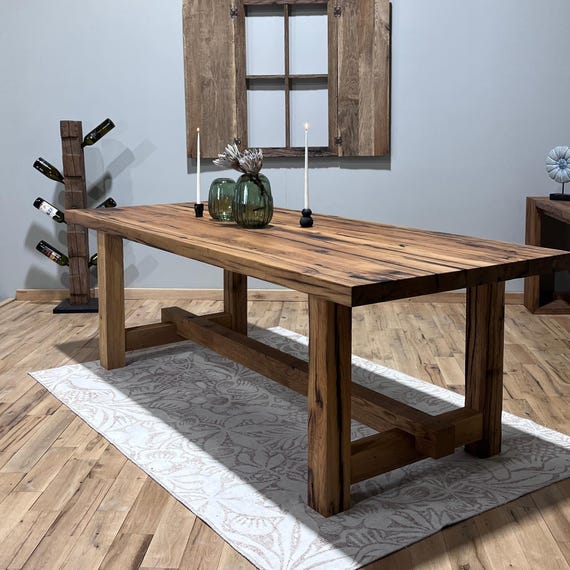 Handmade Reclaimed Oak Dining Table: Rustic Farmhouse Style