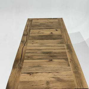 Rustic Reclaimed Oak Dining Table, Handmade Solid Wood Table, Farmhouse Table with Parquet Top, Vintage Oak Furniture
