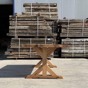 Reclaimed Oak Dining Table, Solid Wood Handmade Table, Rustic Oak Table with X Frame Legs, Natural Aged Wood Table