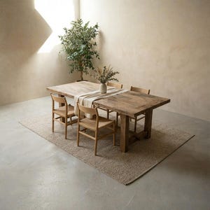 Reclaimed Oak Farm Dining Table, Solid Wood Trestle Base, Old World Rustic Furniture, Custom Size