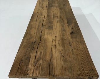Reclaimed Oak Farmhouse Dining Table, Rustic Solid Wood Table, Handmade Thick Top Trestle Table, Long Wooden Table
