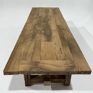 Rustic Reclaimed Oak Table, Handmade Solid Wood Dining Table, Farmhouse Thick Top Table, Natural Oak Trestle Table