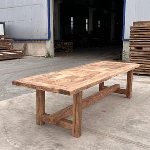 Rustic Patchwork Reclaimed Oak Dining Table, Solid Wood Farmhouse Table, Custom Handmade Heirloom Table, Mosaic Oak Top