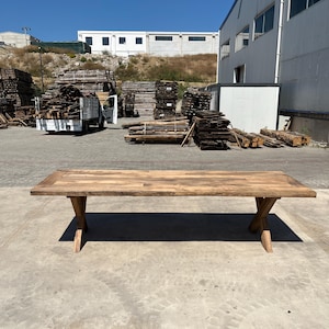 Traverse Reclaimed Oak Dining Table, Rustic Handmade Solid Wood Table, Industrial X Leg Farmhouse Style, Natural Oak Kitchen Table