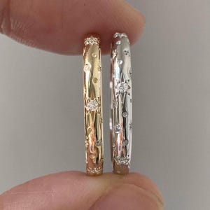14k Solid Gold Band Ring  North Star Ring Starburst Gold Ring Inset Moissanite Star Ring Statement Ring Promise Ring Wedding Gift Band