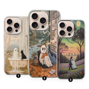 Ghost illustration style Phone Case phone cover fits for iPhone 16 15 14 13 12 Pro Max Samsung S25 Ultra S24 FE S23 Plus A16 A36 A55 A56
