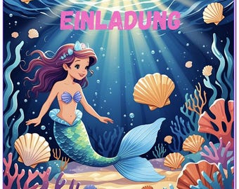 Invito da stampare - Festa di compleanno per bambini a tema sirena, mondo sottomarino - Biglietto d'invito da compilare