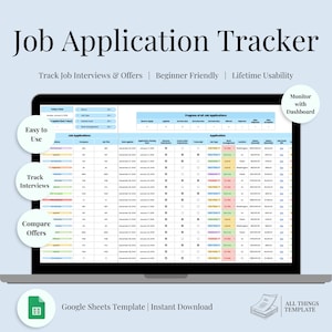 Job Application Tracker Google Sheets | Job Planner | Interview Tracker | Dashboard | Career Deadline Tracker | Spreadsheet | Template