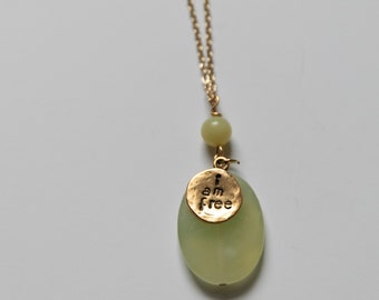 Lemon quartz bead pendant necklace with charm