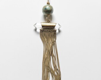 Ceramic bead with chain tassel necklace