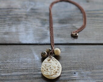 One of a Kind Polymer Clay necklace in Pearl White