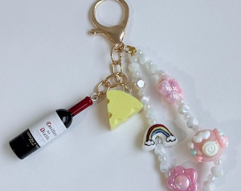 Handmade Beaded Keychains – Girl Dinner, Tea Time, Flower Power & Celestial Cute Keyring Bag Charm Gift for Her