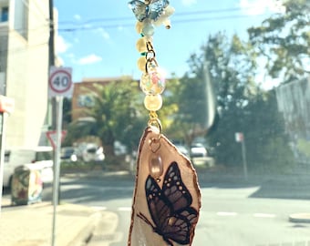 Seashell Butterfly Car Charm Suncatcher: Handmade Ocean Decor