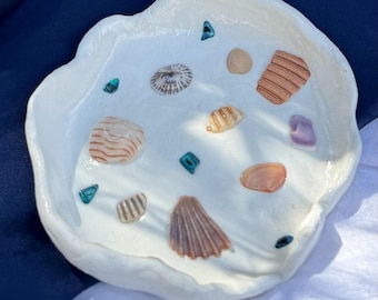 Ring Dish Clay and Seashells Trinket Dish