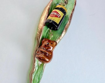 DOWN UNDER Eucalyptus leaf clay hanging ornament with Aussie charms