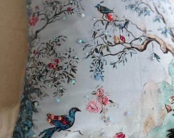 enchanted forest throw pillow cover with crystal embellishments (COVER ONLY)