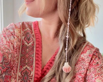Mermaid Shell Beaded Hair Extension Clip in – Pearl & Crystal | Y2K Ocean Charm with Seashell