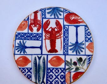 SUMMER TREND Lobster Sardinhas Olives Italian summer ceramic coasters