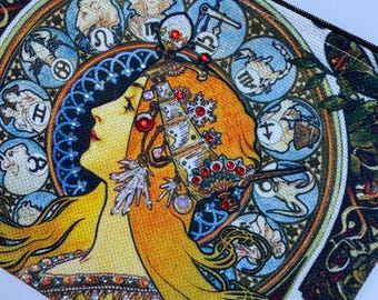 Mucha inspired makeup bag with pearl charms