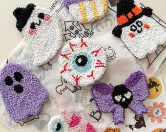 Griezelige leuke Halloween-mok tapijt, Ghost Punch Needle Coasters, roze Halloween-huisdecor, handgemaakt Halloween-cadeau, esthetisch Halloween-cadeau