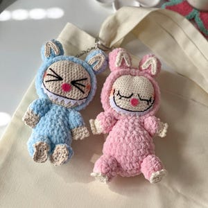 Handgemaakte sleutelhanger Labubu, tasbedel, amigurumi-sleutelhanger, kawaii cadeau voor haar, knuffel sleutelhanger, schattige pluche konijntje tashanger