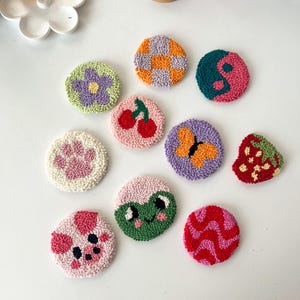 Set of 2 Car Coaster, Punch Needle Car Accessories, New Car Gift, Personalized Car Coaster, Car Accessories