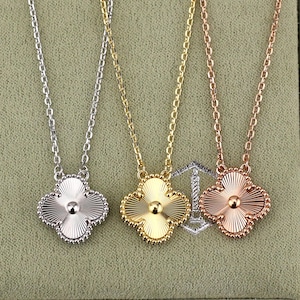 925 Silver 18k Gold Plated Clover Necklace,15mm Vintage Full Gold Laser Clover Jewelry