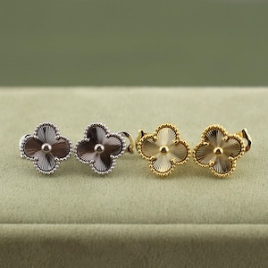 925 Silver 18k Gold Plated Clover Stud Earrings,15mm Vintage Full Gold Laser Clover Jewelry