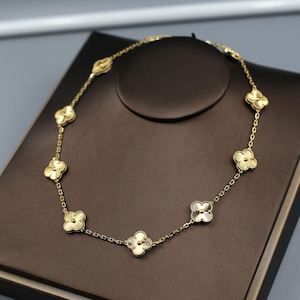 925 Silver 18k Gold Plated 10 Motif Clover Necklace,15mm Vintage Full Gold Laser Clover Jewelry