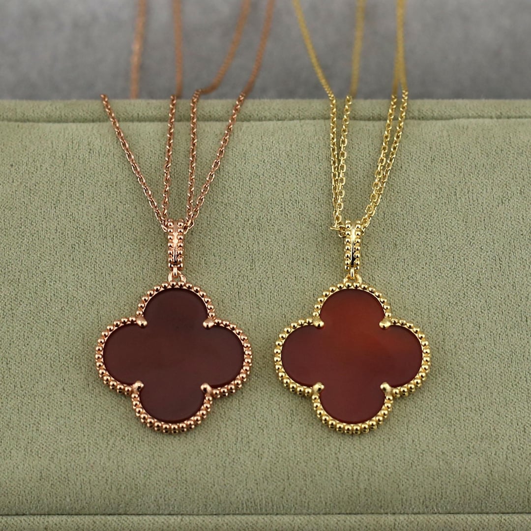 925 Silver 18k Gold Plated Clover Necklace,25mm Vintage Red