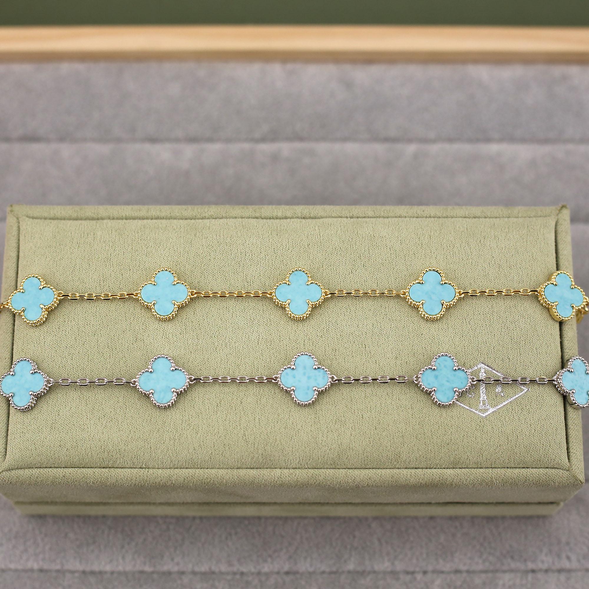 ★tow tow archive★ Full Clover Bracelet Turquoise TBH22ABTB 9ct Yellow Gold Turquoise Clover Bracelet - Etsy
