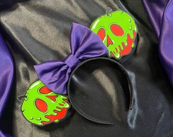 Poison Apple Mouse Ears, Villains Minnie Ears Headband, Snow White Evil Queen Mickey Ears, Handmade