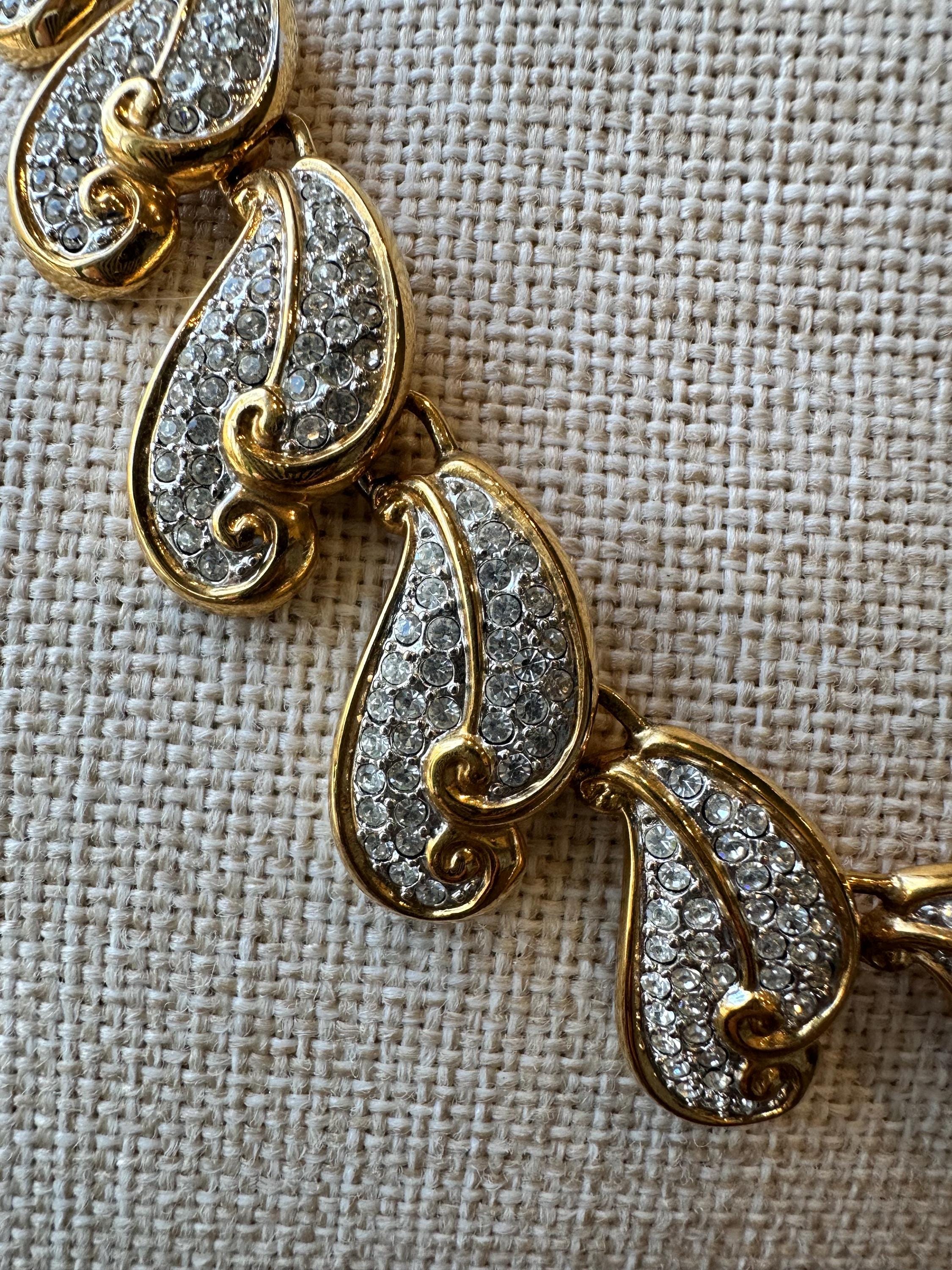Stunning Vintage Gold Tone and Crystal Pave Bib Style Collar Necklace ...