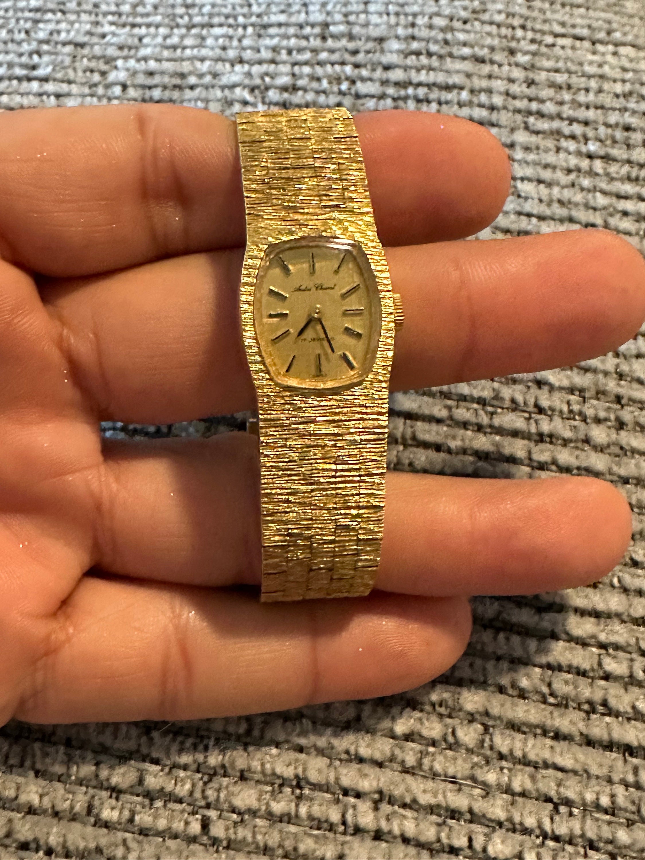 h*4様 Zelia 14KT ALL GOLD 刻印がある腕時計 17ジュエル Petite Lumine Bezel 5-Link Melrose