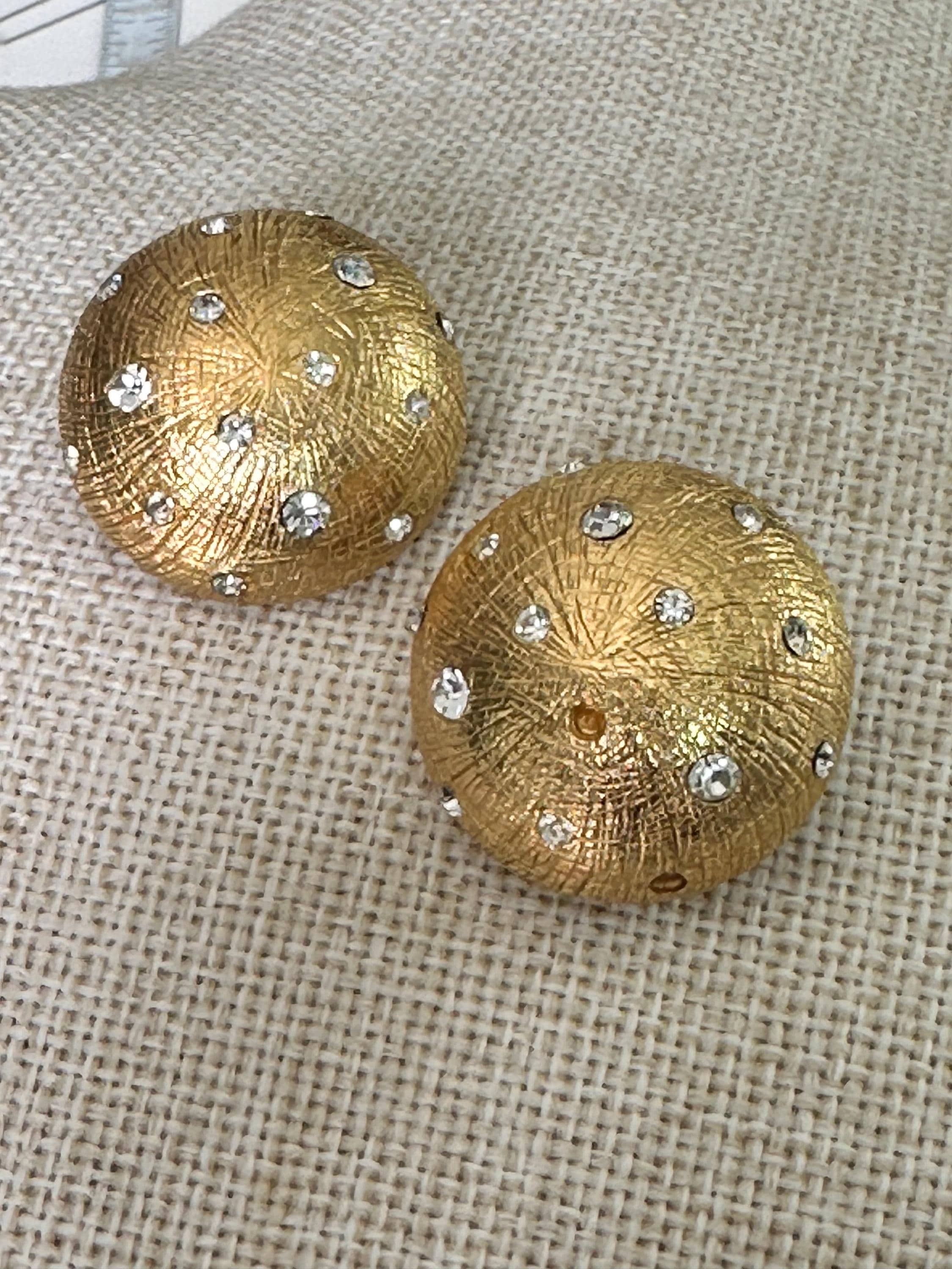 Vintage Christian Dior Paris- Gold Tone Dome Pierced Earrings With 