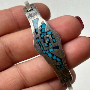 Vintage Taxco Turquoise and onyx hinged cuff bracelet