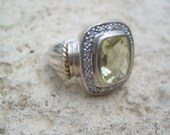 Gorgeous 925 and 14K yellow Gold Designer Citrine and Clear diamond like stones Ring Stamped 14K 925 and a hallmark